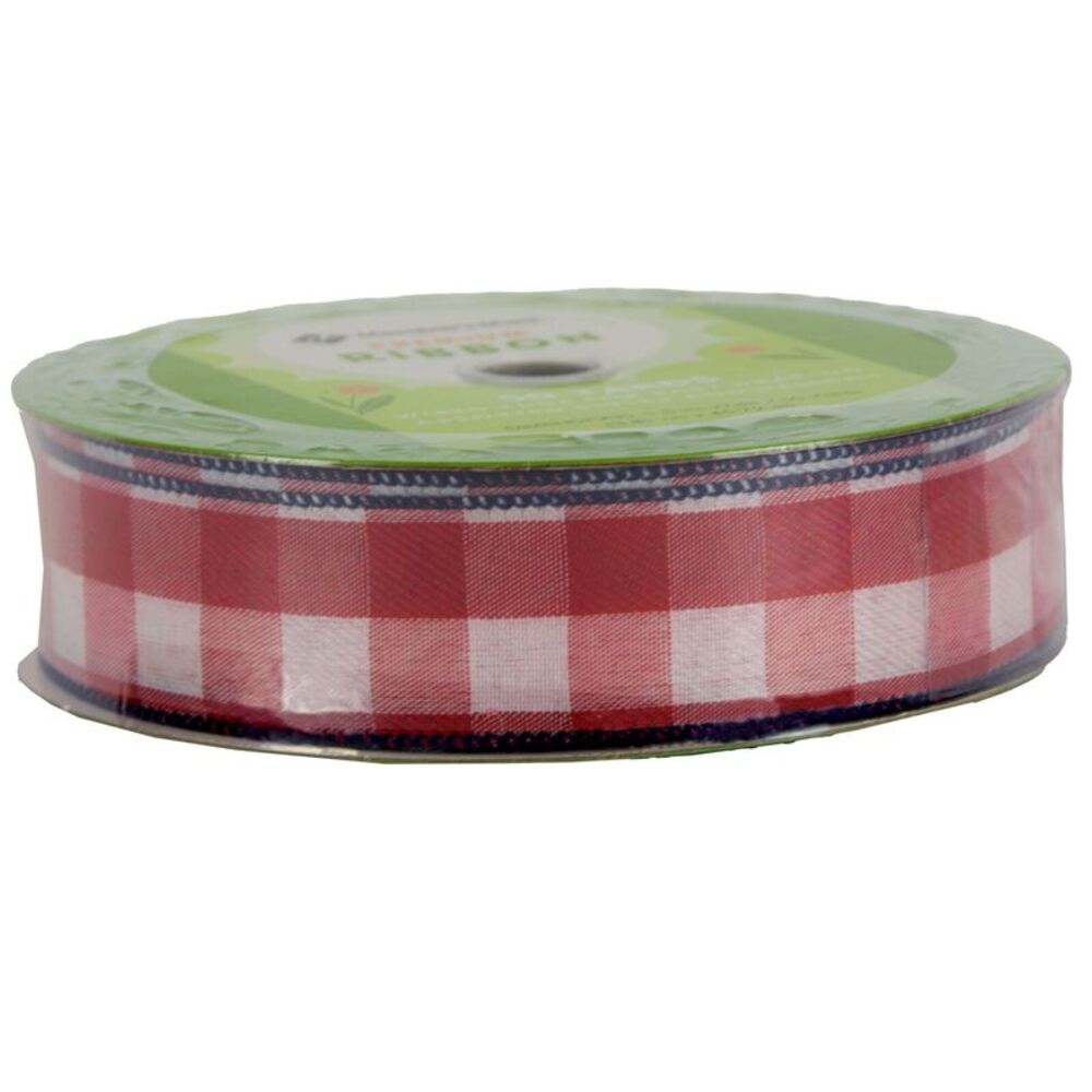 Member's Mark Premium Wired Ribbon 50 Yards 1-1/2 in Width, Red Checkered